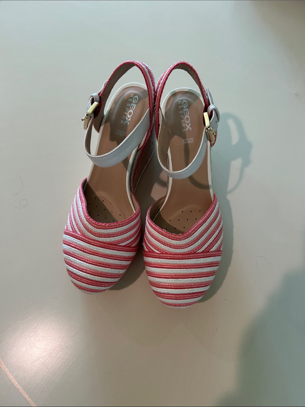 Geox Pink and White Striped Wedge Sandals